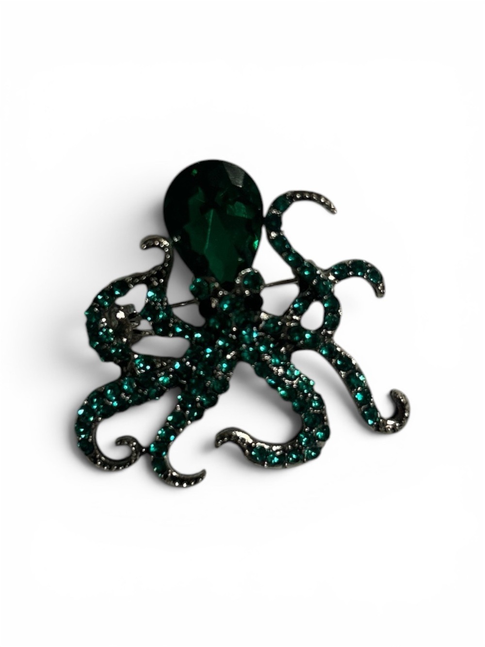 Emerald Octopus Rhinestone Brooch